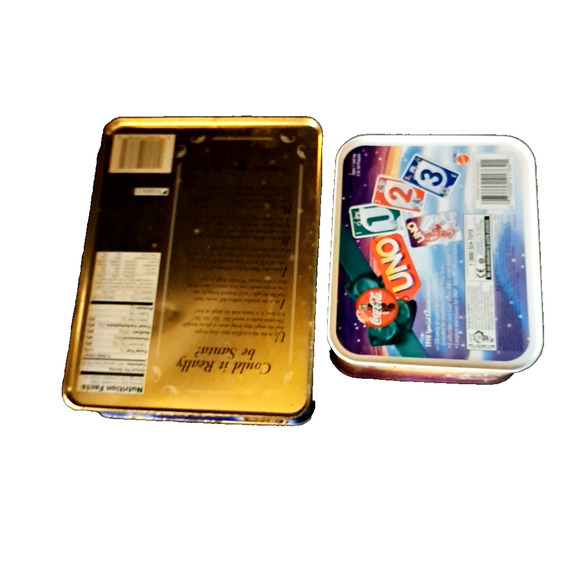 Vintage 1990's Holiday Tins Lot of 2 Coca Cola Bears Uno with Cards & Santa Oreo - Picture 7 of 10